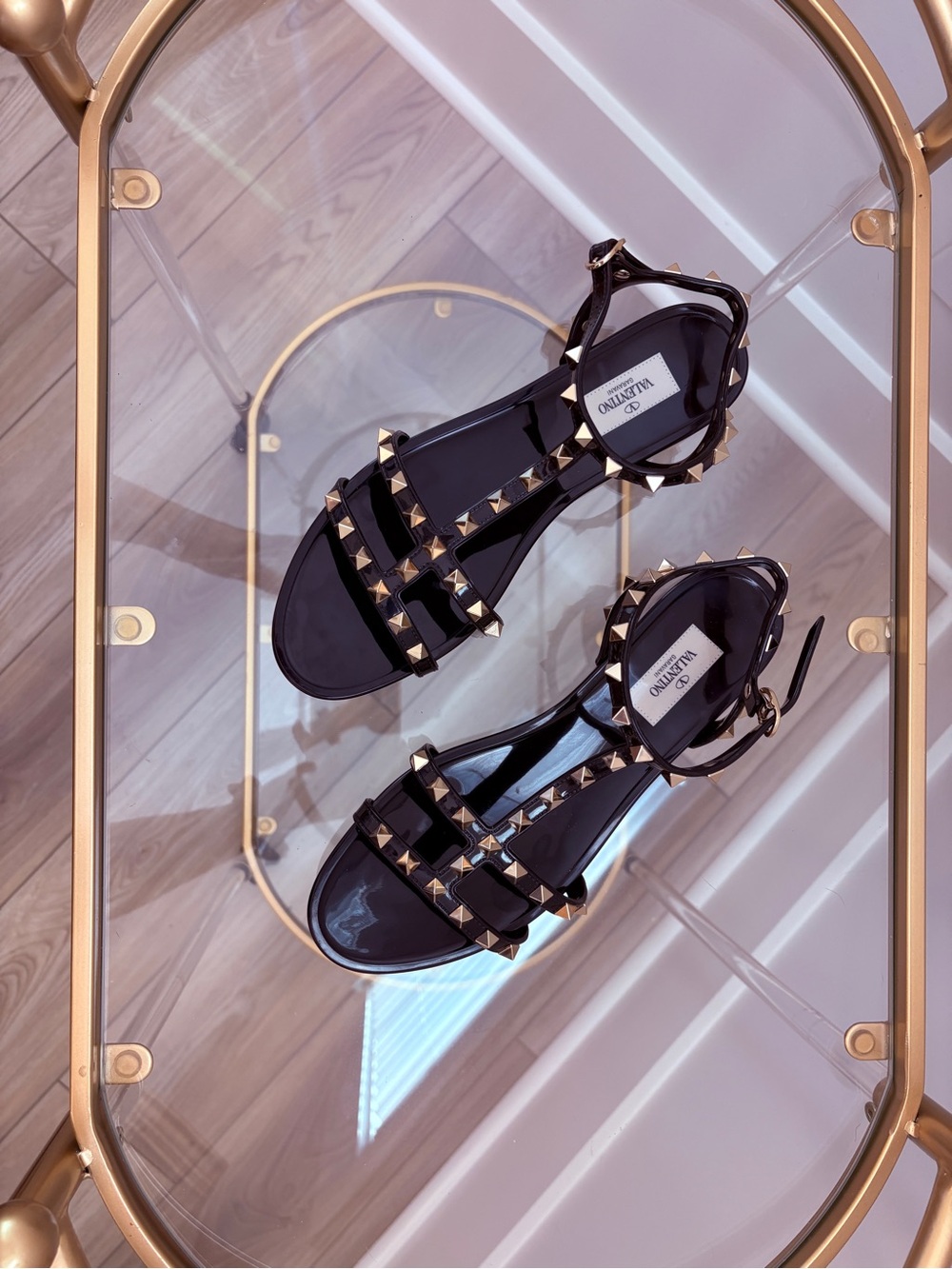 Valentino Garavani Black Leather Studded Ankle-Strap Sandals